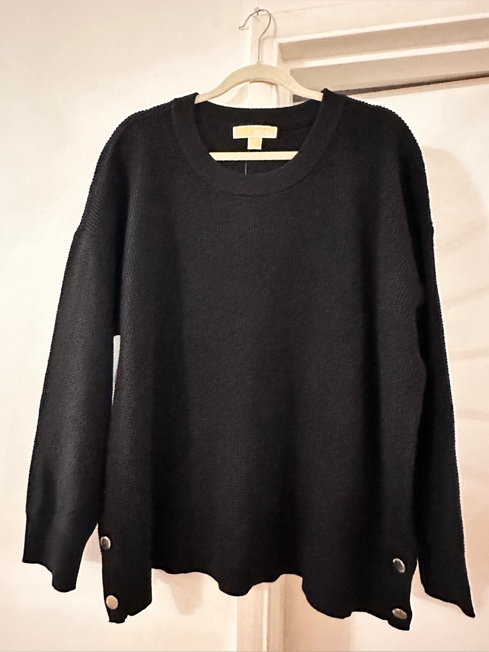 Michael Kors Black Crewneck Sweater with Side Button Accents